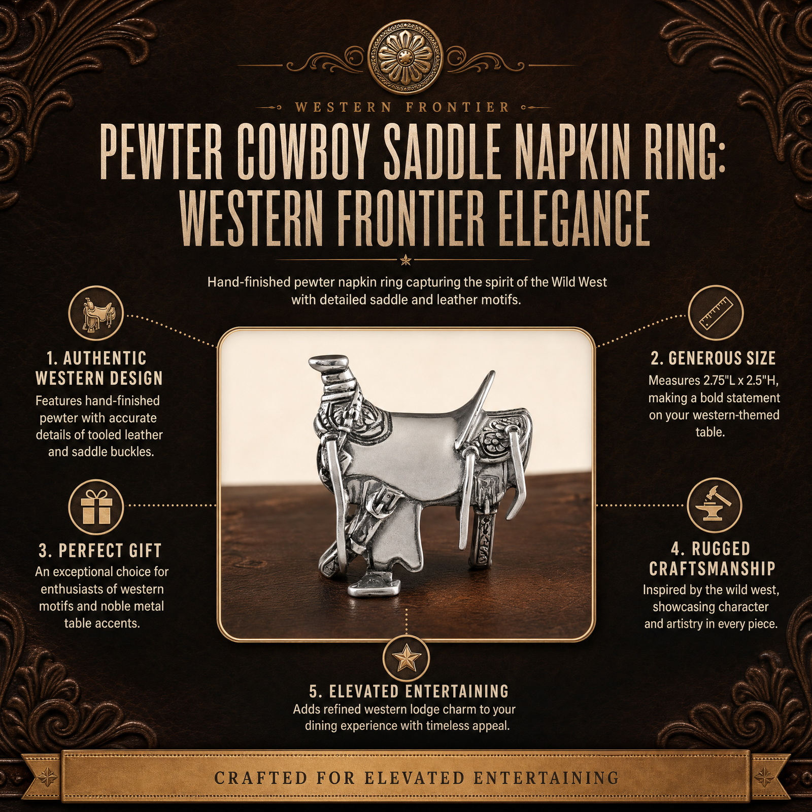 Pewter Cowboy Saddle Napkin Ring 1
