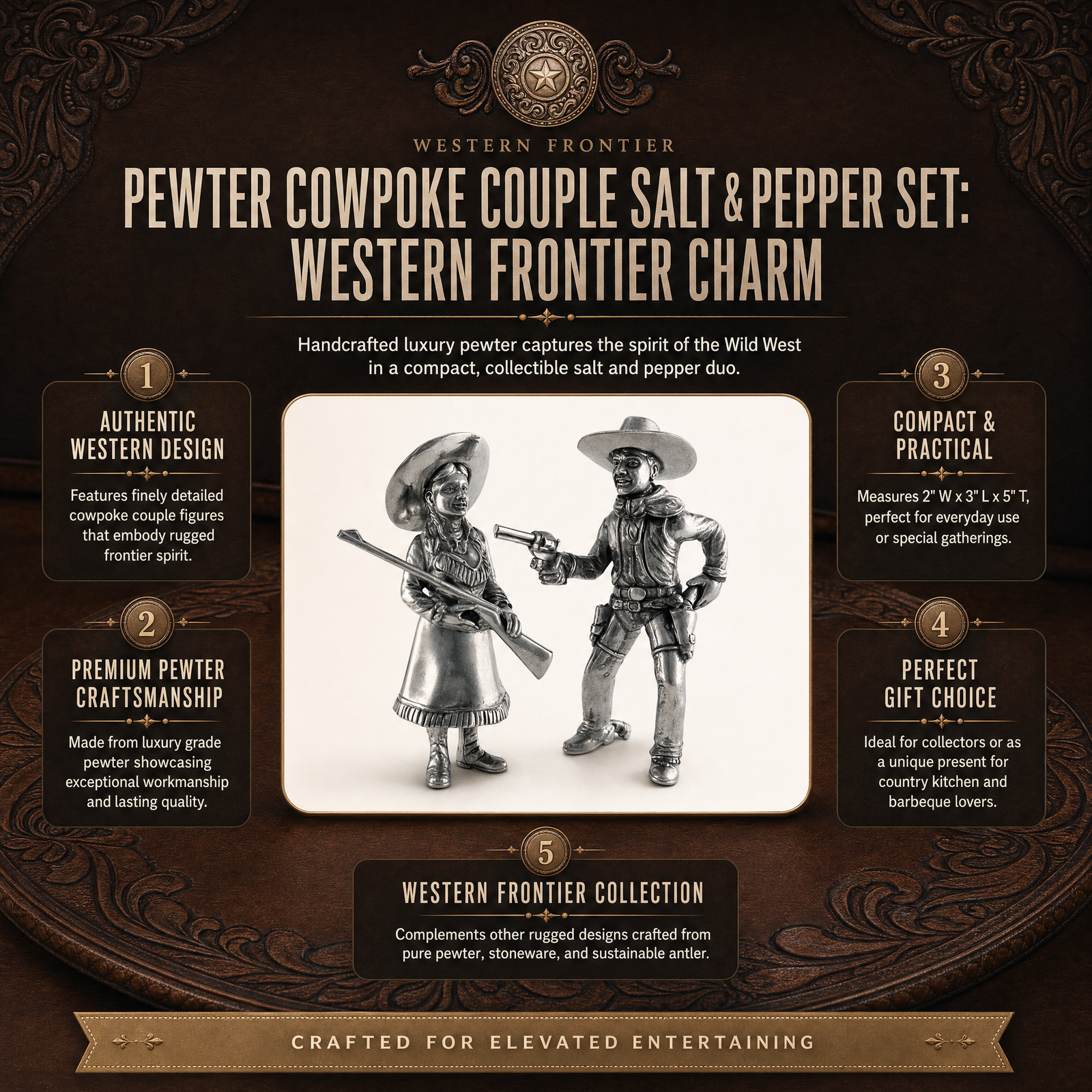 Pewter Cowpoke Couple Salt & Pepper Set 11