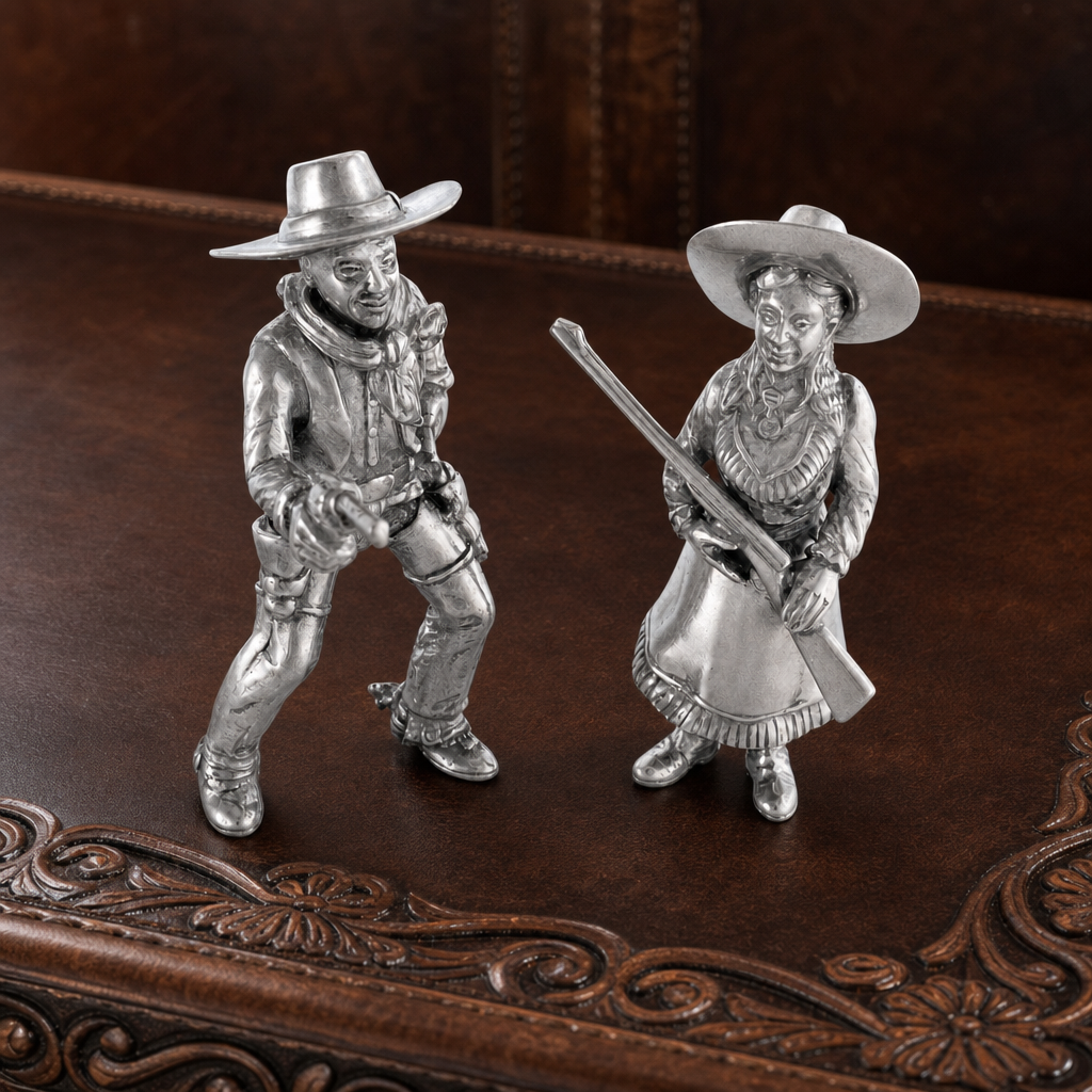 Pewter Cowpoke Couple Salt & Pepper Set 3