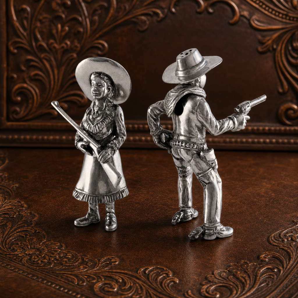 Pewter Cowpoke Couple Salt & Pepper Set 4