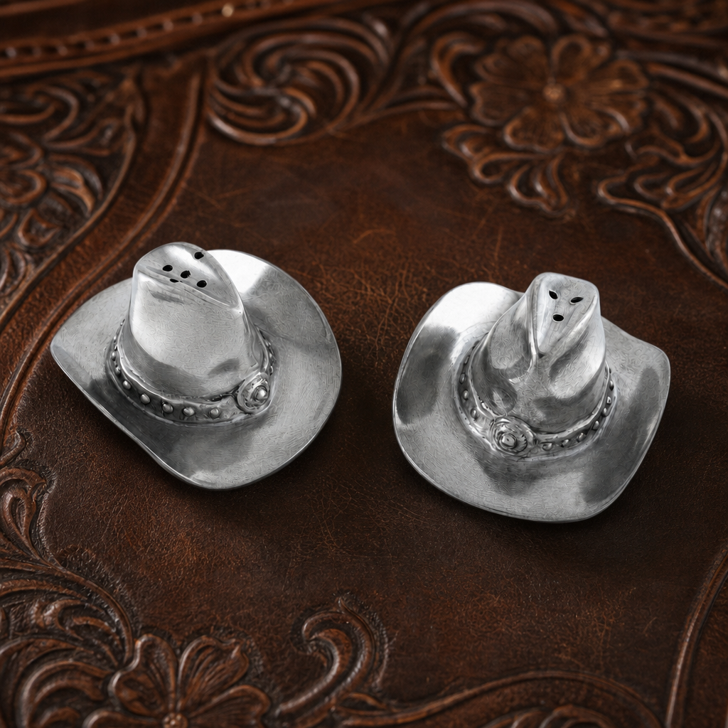 Pewter Cowboy Hat Salt & Pepper Set 2