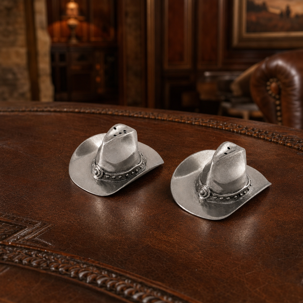 Pewter Cowboy Hat Salt & Pepper Set 6