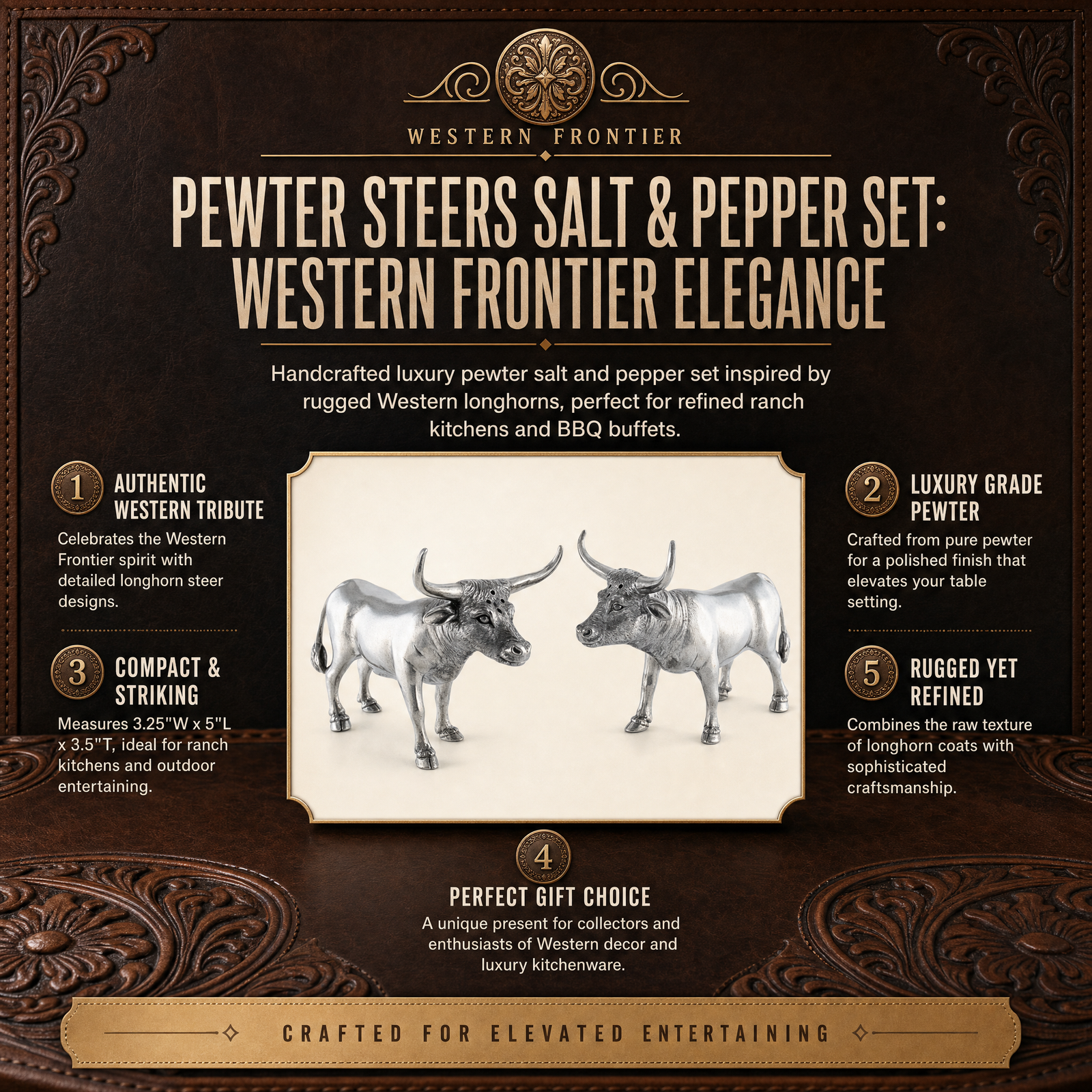 Pewter Steers Salt & Pepper Set 10
