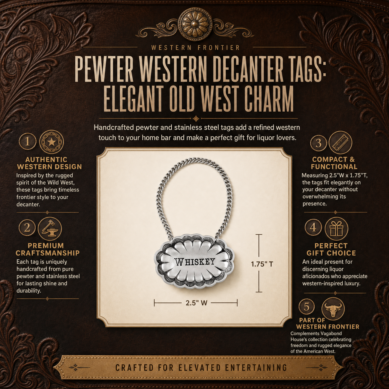 Pewter Western Decanter Tags 9