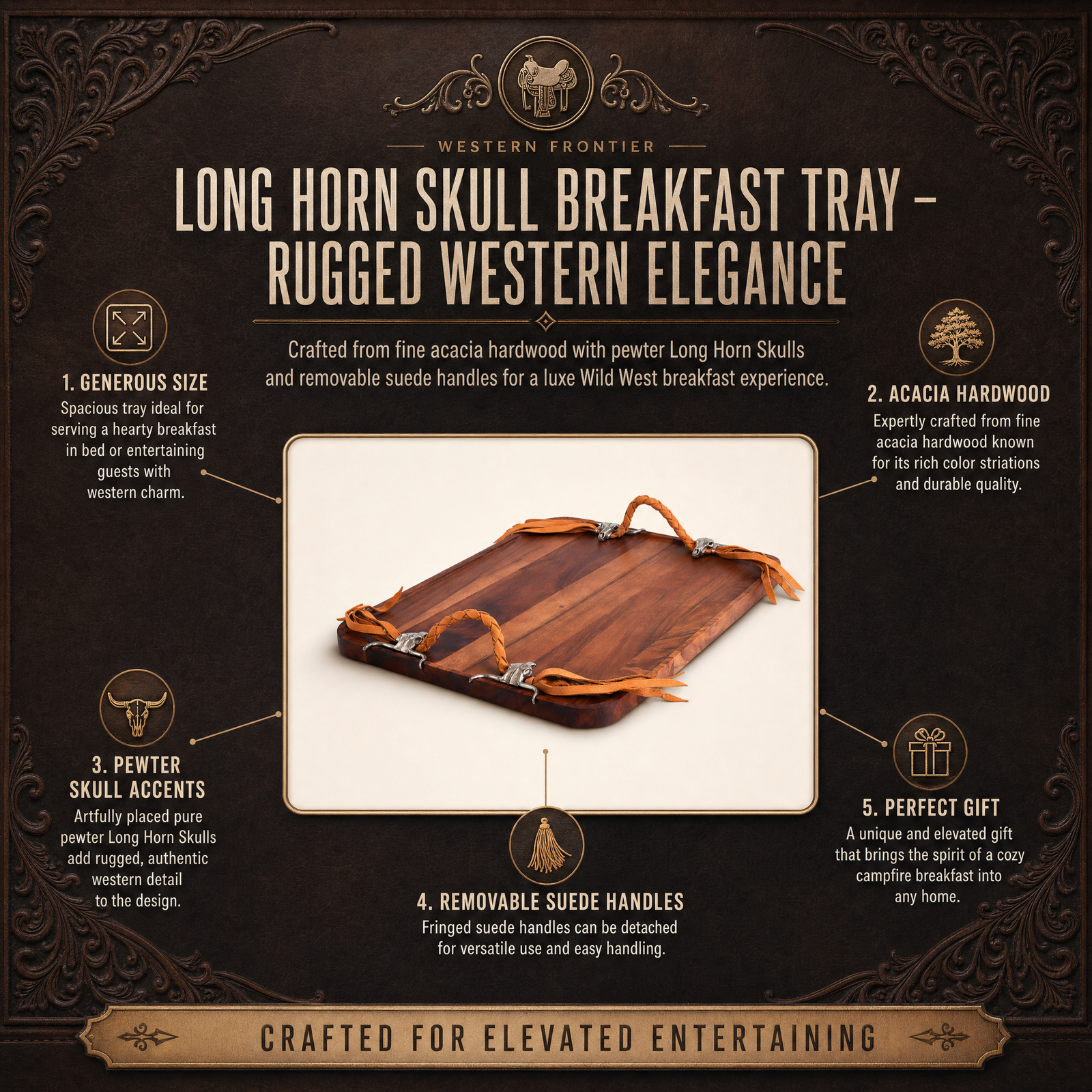 Long Horn Skull Breakfast Tray 11