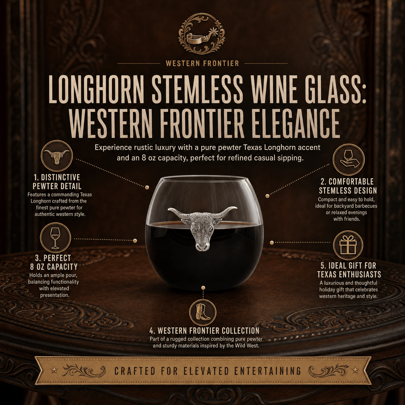 Longhorn Stemless Wine Glass 11