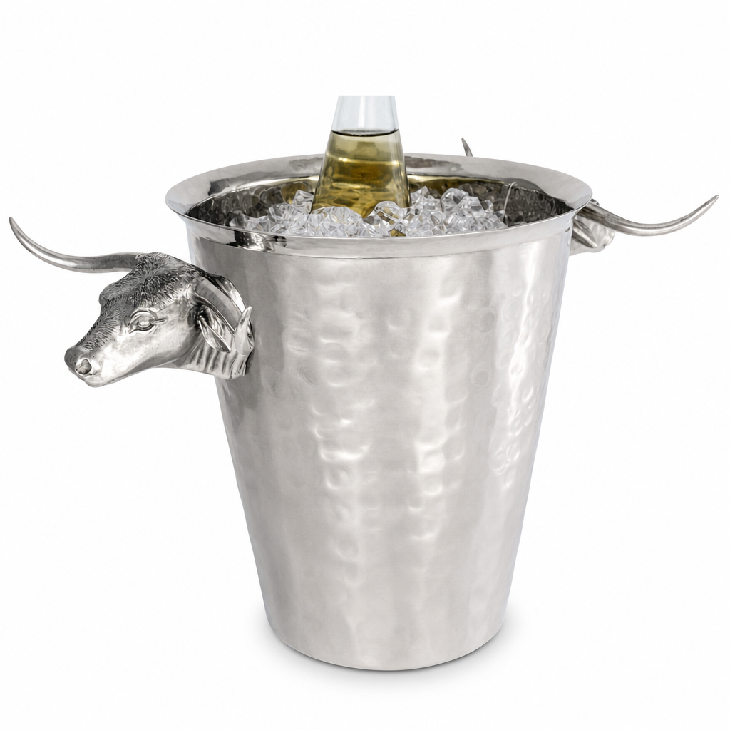 Steel Ice Bucket with Long Horn Steer Handles 1