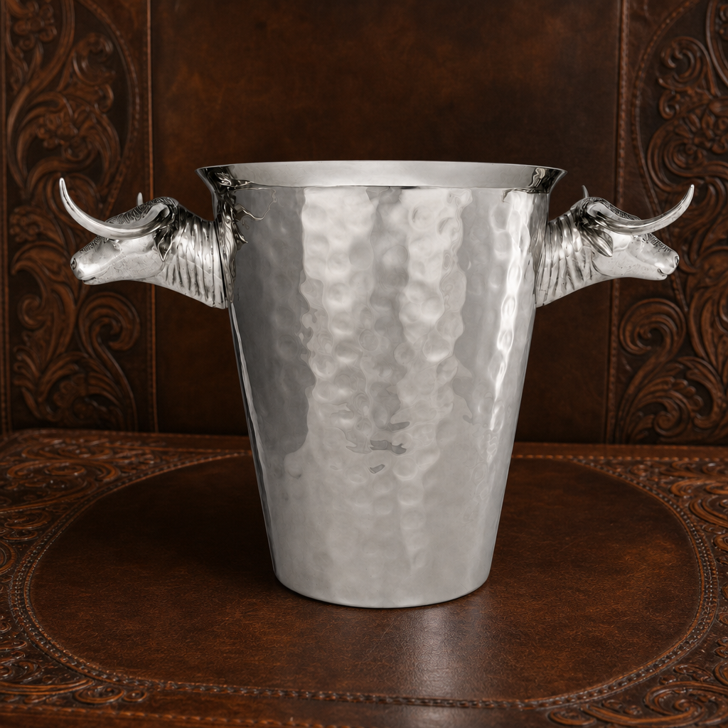 Steel Ice Bucket with Long Horn Steer Handles 3