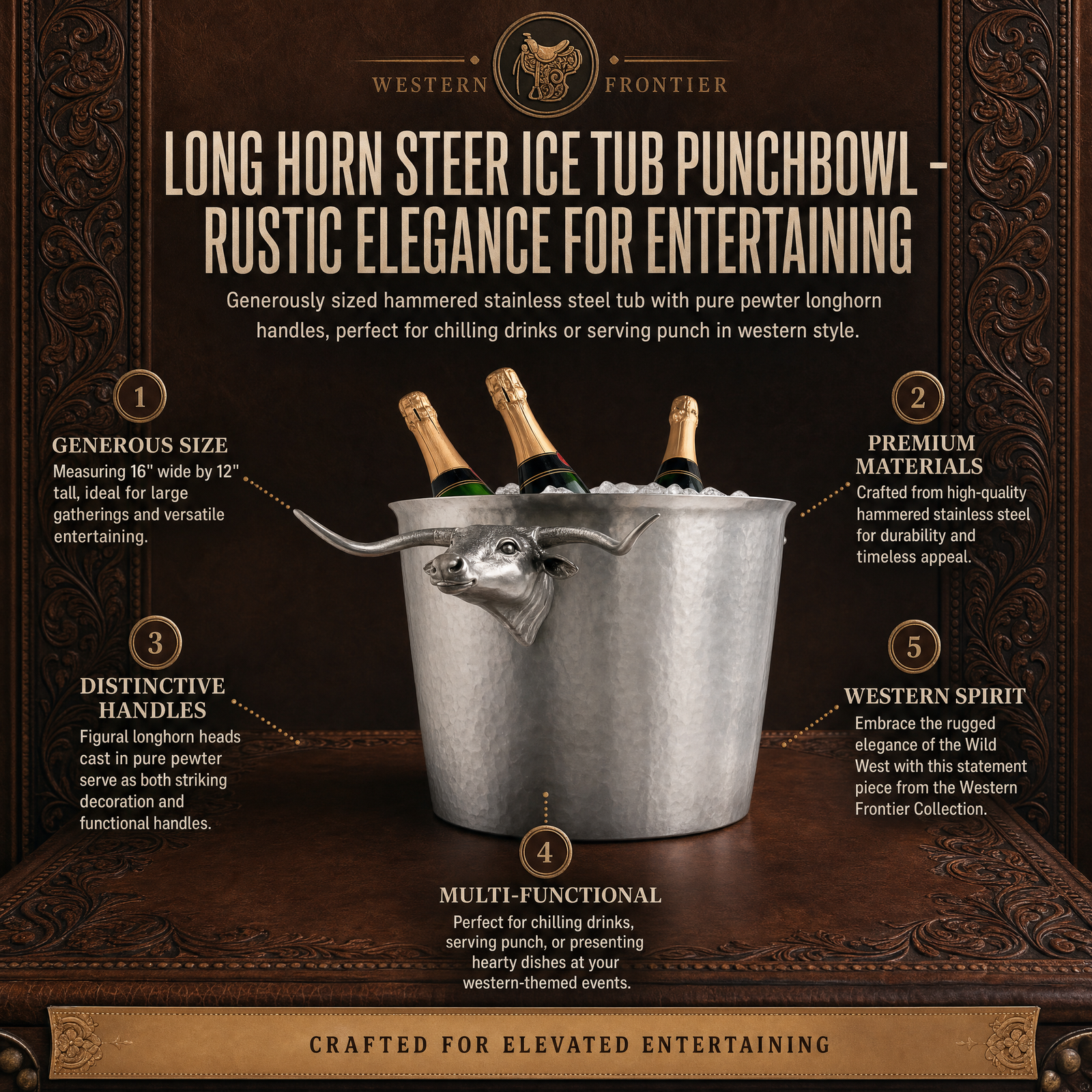 Long Horn Steer Ice Tub Punchbowl 11