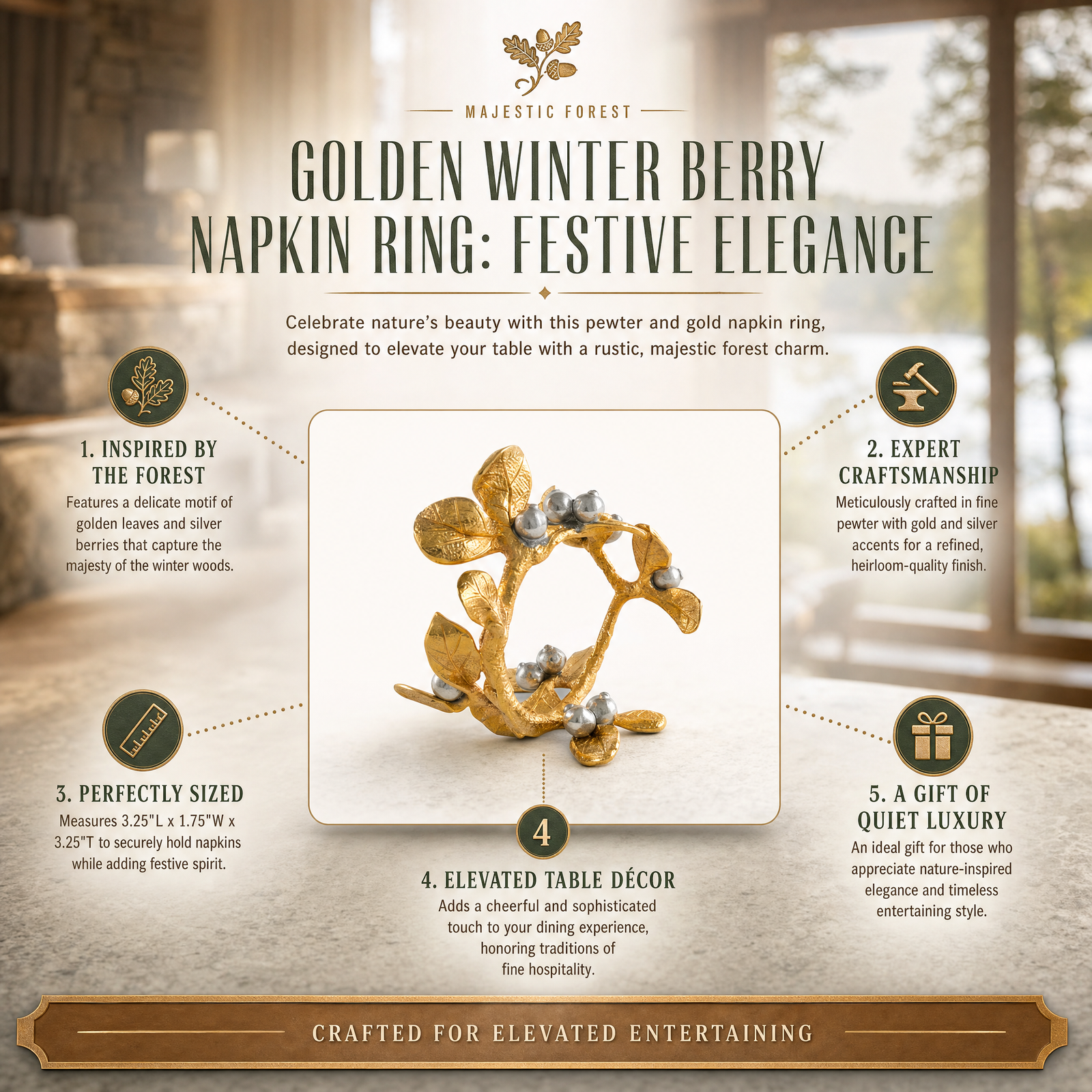 Golden Winter Berry Napkin Ring 1