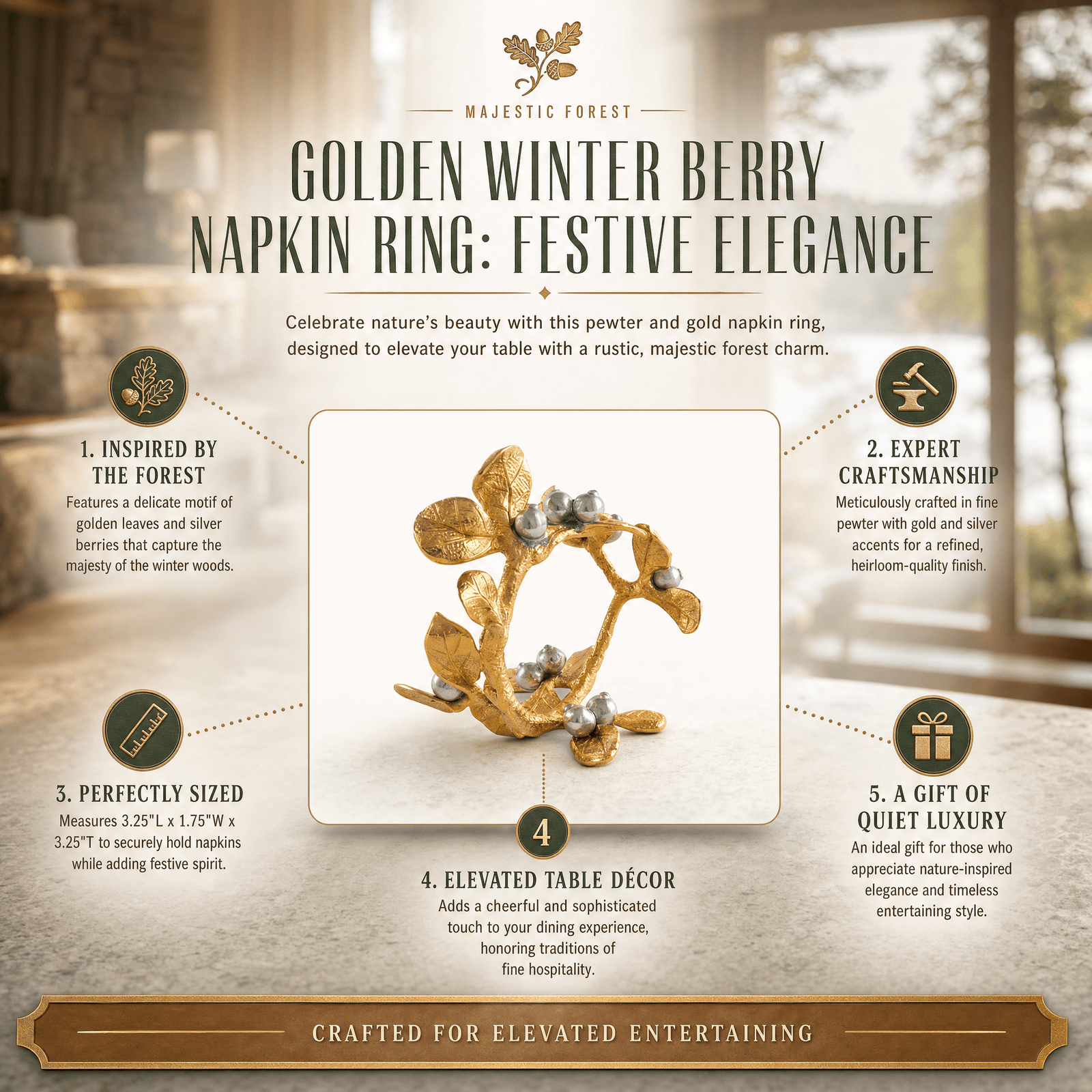 Golden Winter Berry Napkin Ring 1