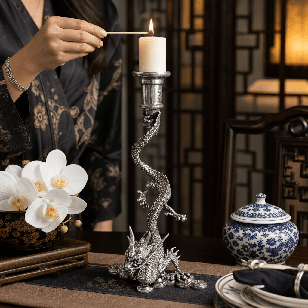 Dragon Pewter Candlestick 3