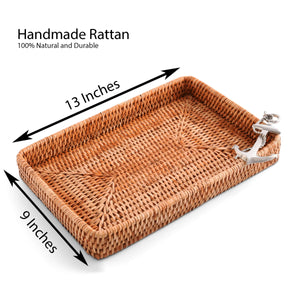 Vagabond House Sea and Shore Anchor Catchall Tray Hand Woven Wicker Rattan