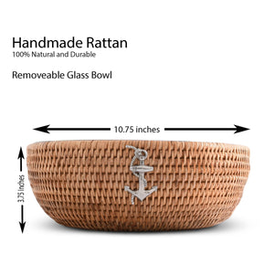 Vagabond House Sea and Shore Anchor Hand Woven Wicker Natural Rattan Serving Bowl