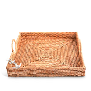 Vagabond House Sea and Shore Anchor Hand Woven Wicker Rattan Large Square Tray