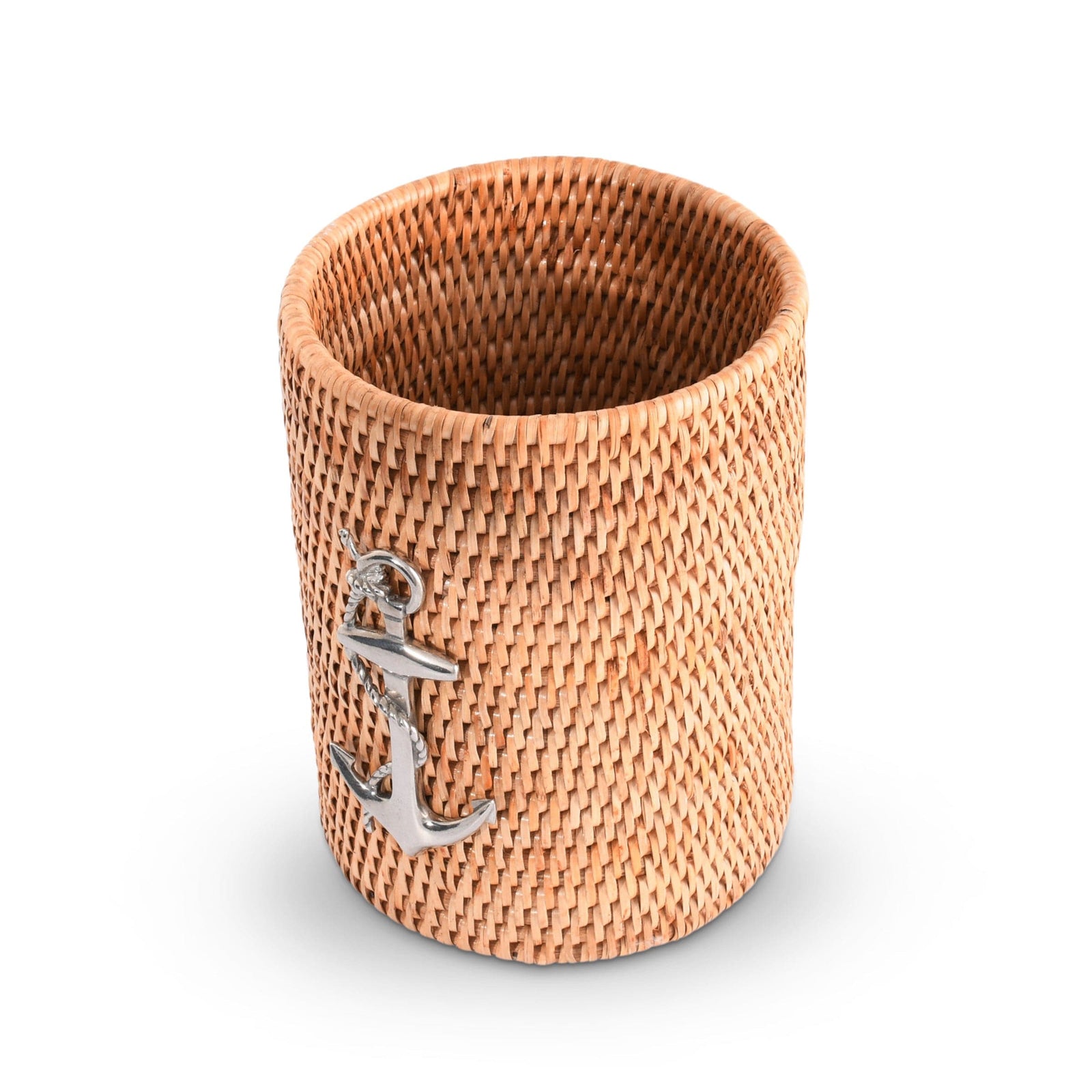 Vagabond House Sea and Shore Anchor Hand Woven Wicker Rattan Utensils Holder