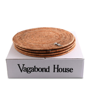 Vagabond House Sea and Shore Anchor Placemat Hand Woven Wicker Rattan Round - Set of 4