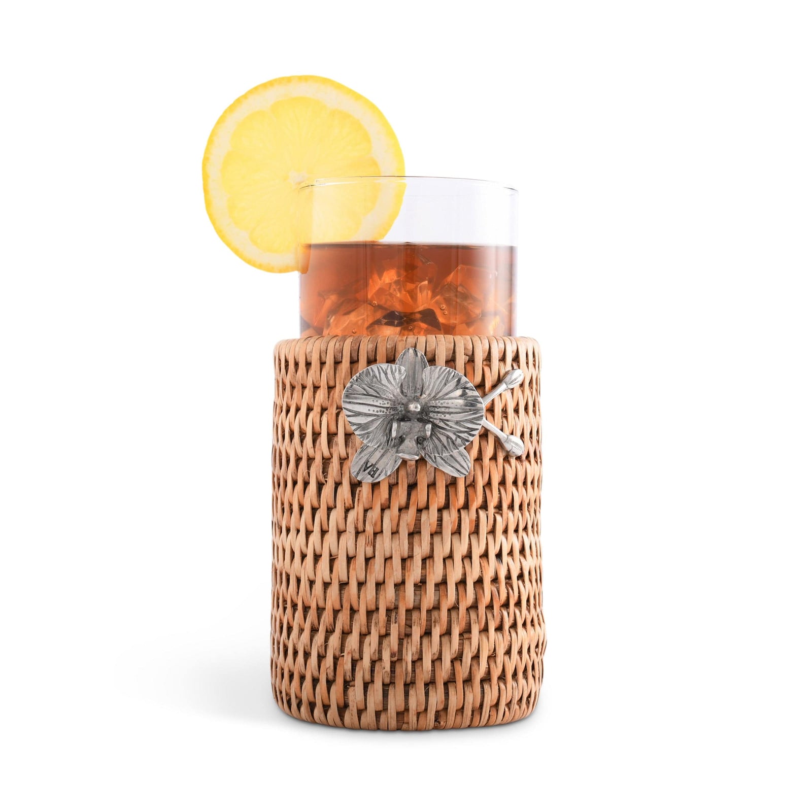 Vagabond House Tropical Tales Orchid Drinking Glass Covered with Hand Woven Wicker Rattan - Set of 4