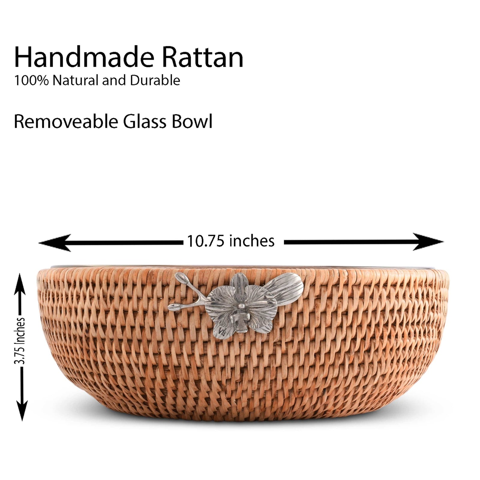 Vagabond House Tropical Tales Orchid Hand Woven Wicker Natural Rattan Serving Bowl