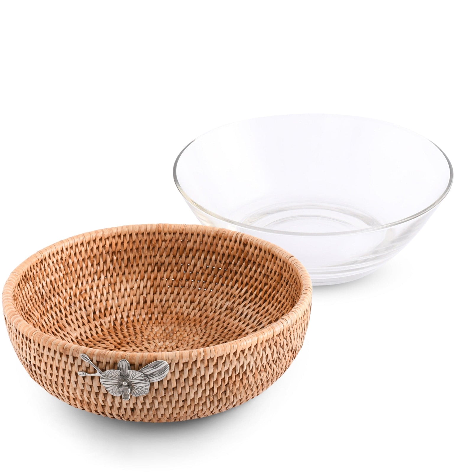 Vagabond House Tropical Tales Orchid Hand Woven Wicker Natural Rattan Serving Bowl