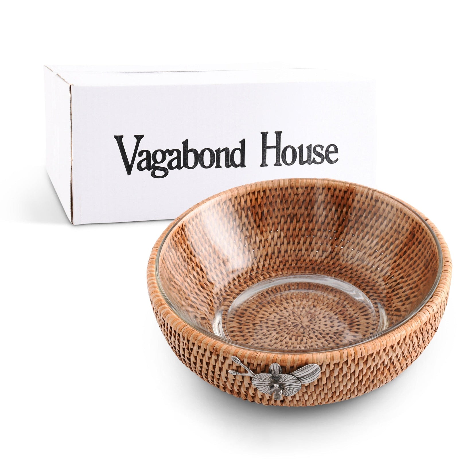 Vagabond House Tropical Tales Orchid Hand Woven Wicker Natural Rattan Serving Bowl