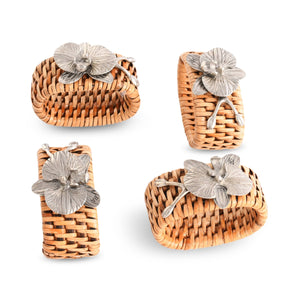 Vagabond House Tropical Tales Orchid Hand Woven Wicker Rattan Napkin Ring - Set of 4