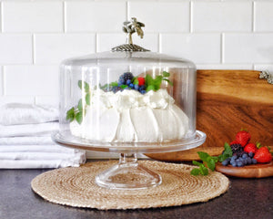 Vagabond House Arche of Bees Cake - 12" D x 4" H Honey Bee Glass Covered Cake / Dessert Stand