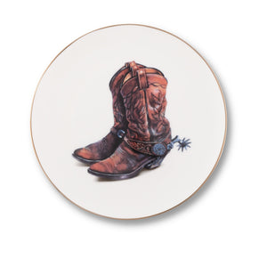 Vagabond House Equestrian Amarillo Western Boot Pattern Bone China Round Salad Plate