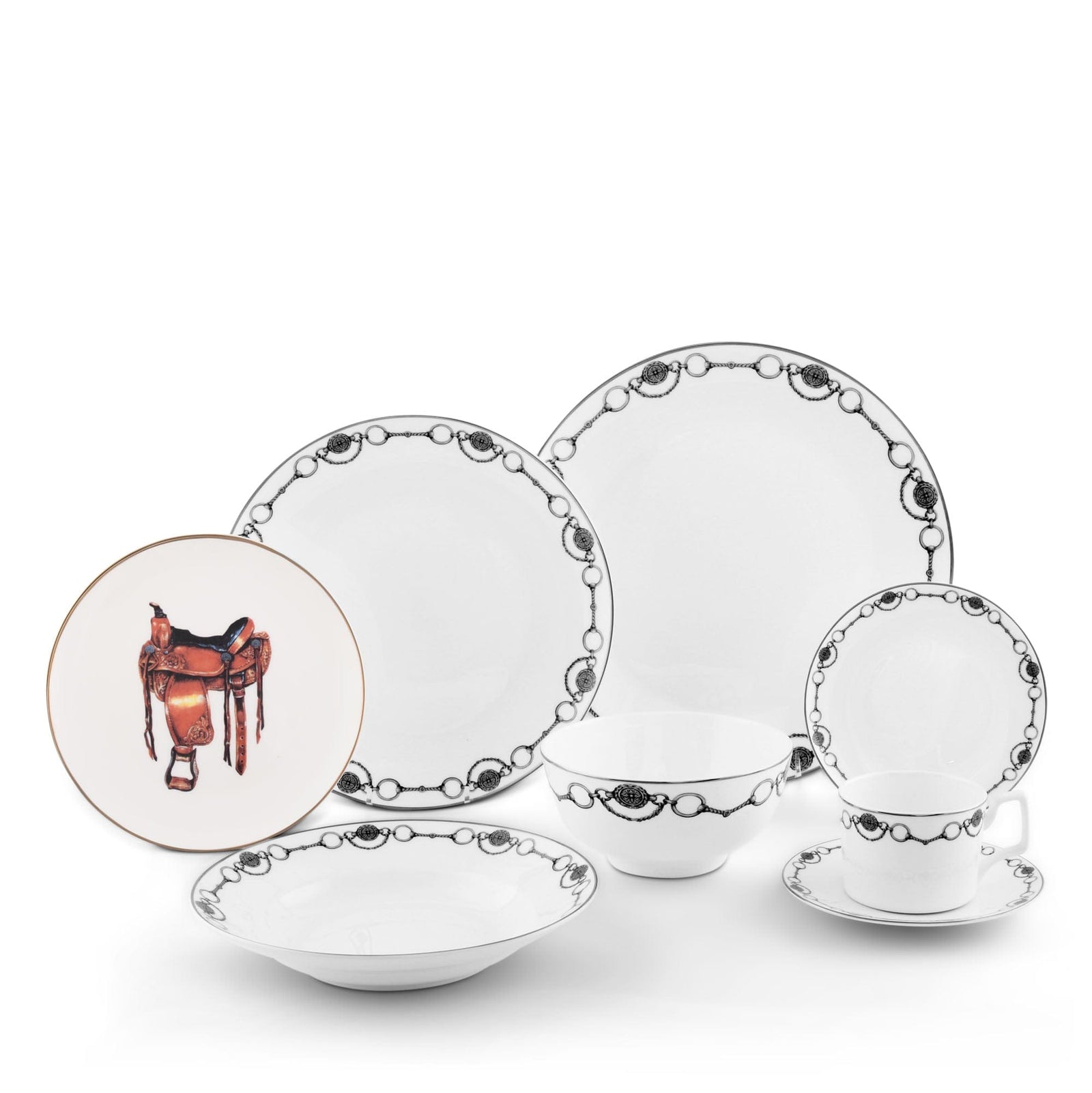 Vagabond House Equestrian Amarillo Western Saddle Pattern Bone China Round Salad Plate