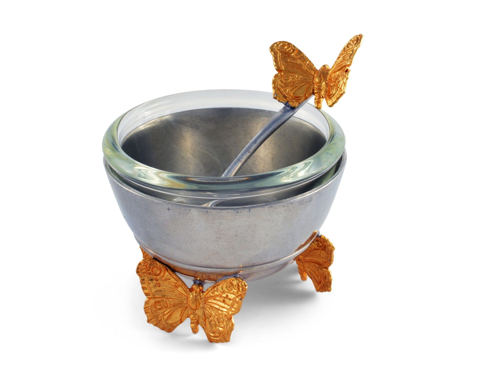 Vagabond House Garden Friends Gold Butterfly Salt Cellar with Spoon
