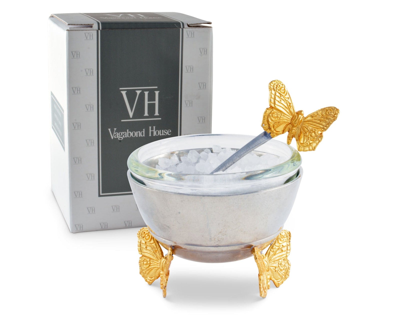 Vagabond House Garden Friends Gold Butterfly Salt Cellar with Spoon