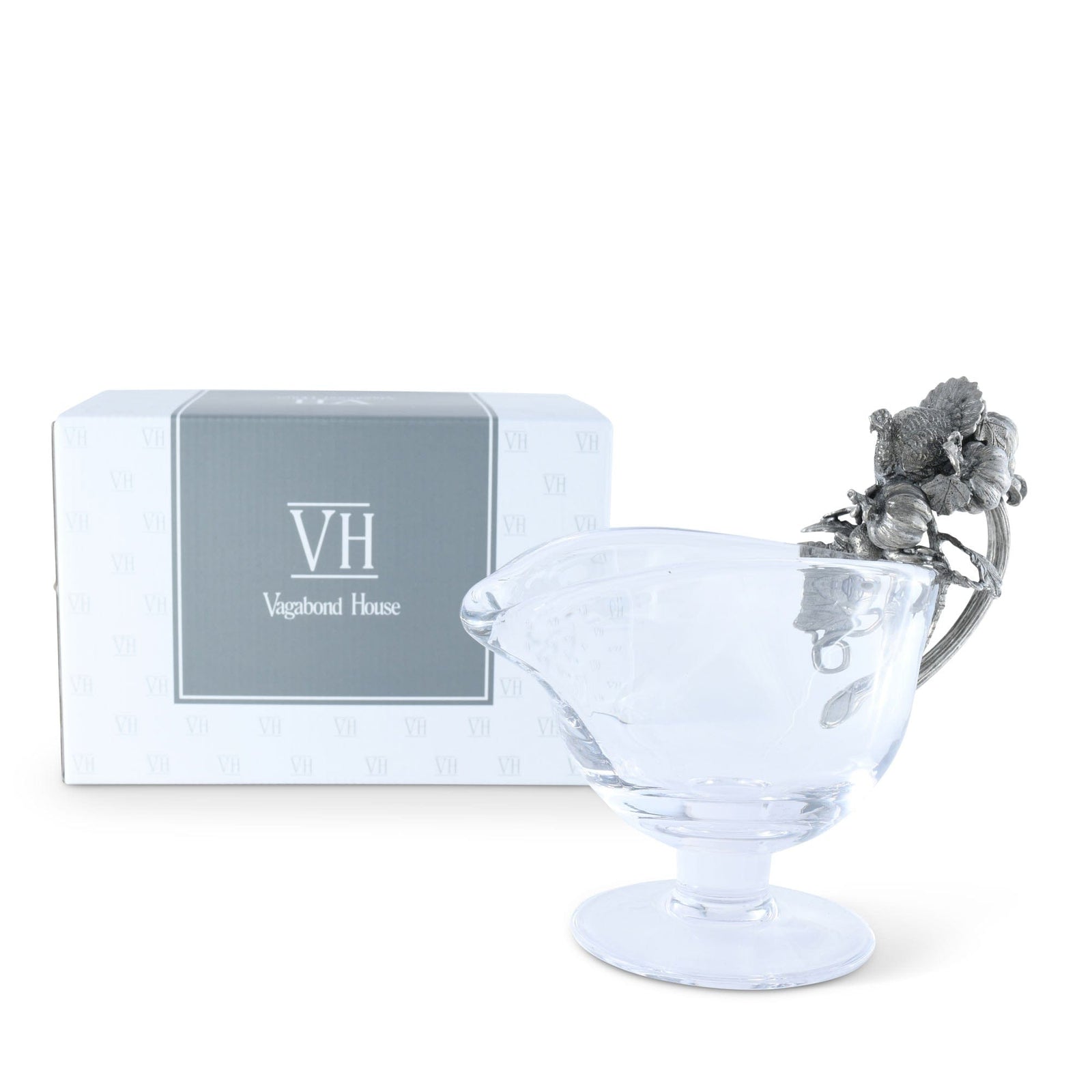 Vagabond House Harvest Hand Blown Glass Gravy Boat Pewter Harvest Turkey