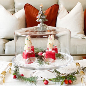 Vagabond House Holidays Cake - 12" D x 4" H Christmas Tree Glass Covered Cake / Dessert Stand