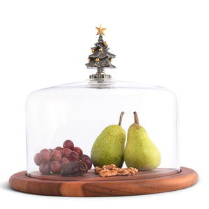 Vagabond House Holidays Wood 13" D Christmas Tree Glass Covered Cheese Wood Board