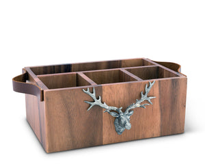 Vagabond House Lodge Style Elk Head Handles Wood Flatware Caddy