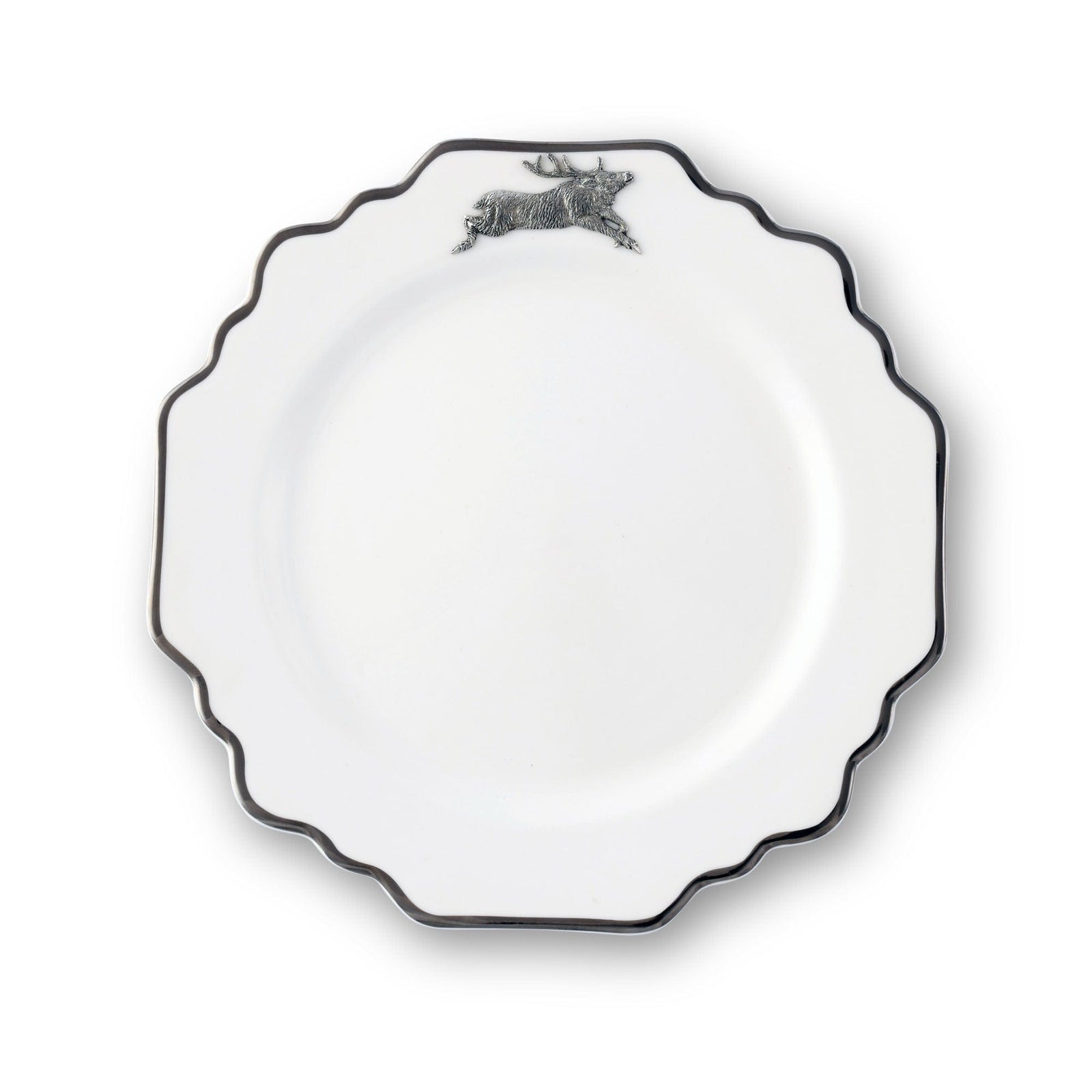Vagabond House Lodge Style Running Elk Bone China Scallop Salad Plate Platinum Rim