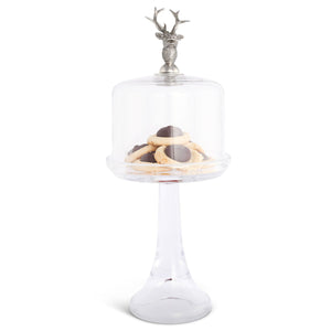 Vagabond House Lodge Style Tall -  13" H x 6" D Elk Head Knob Glass Covered Cake / Dessert Stand