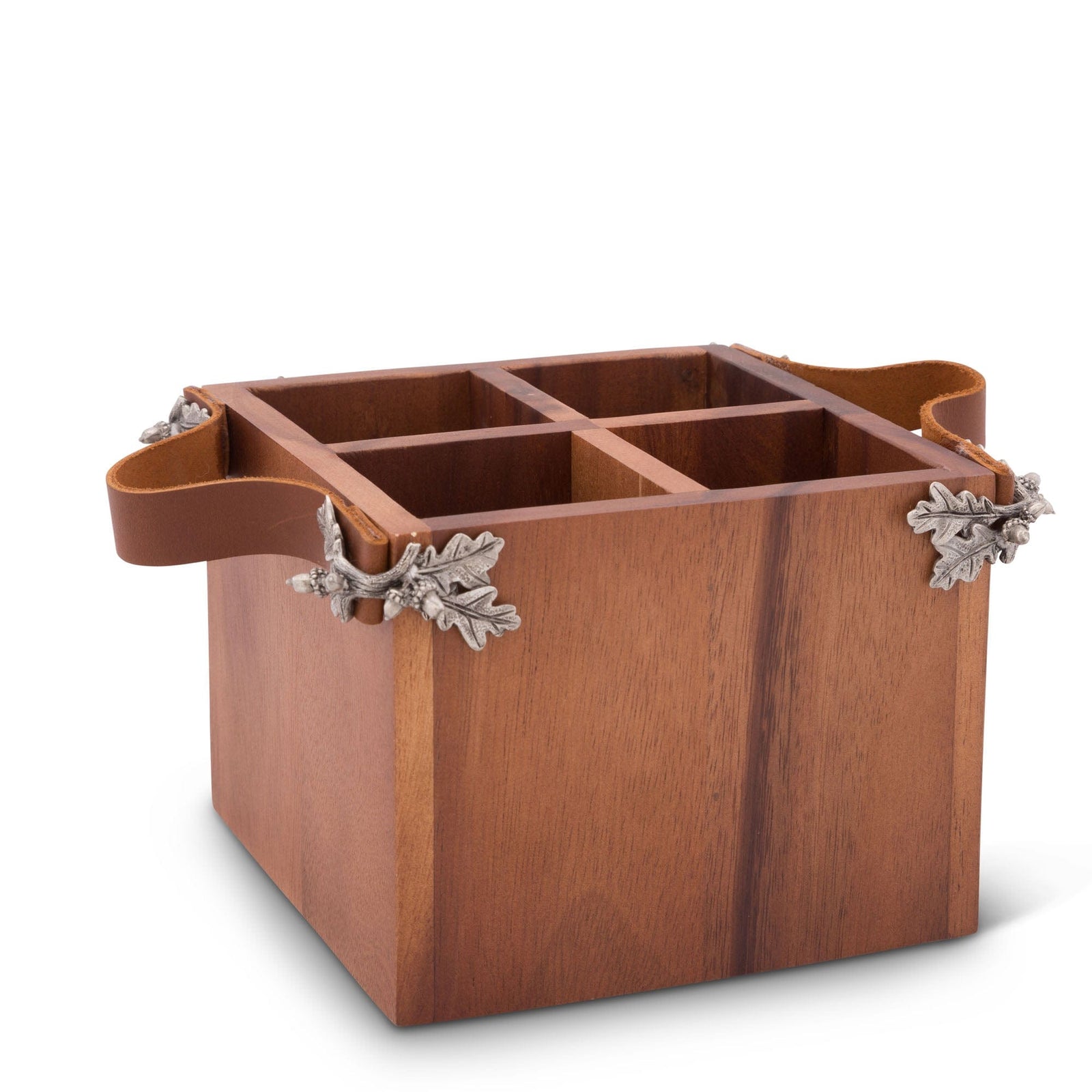 Vagabond House Majestic Forest Acorn Oak Leaf Flatware Caddy - Square Box Wood