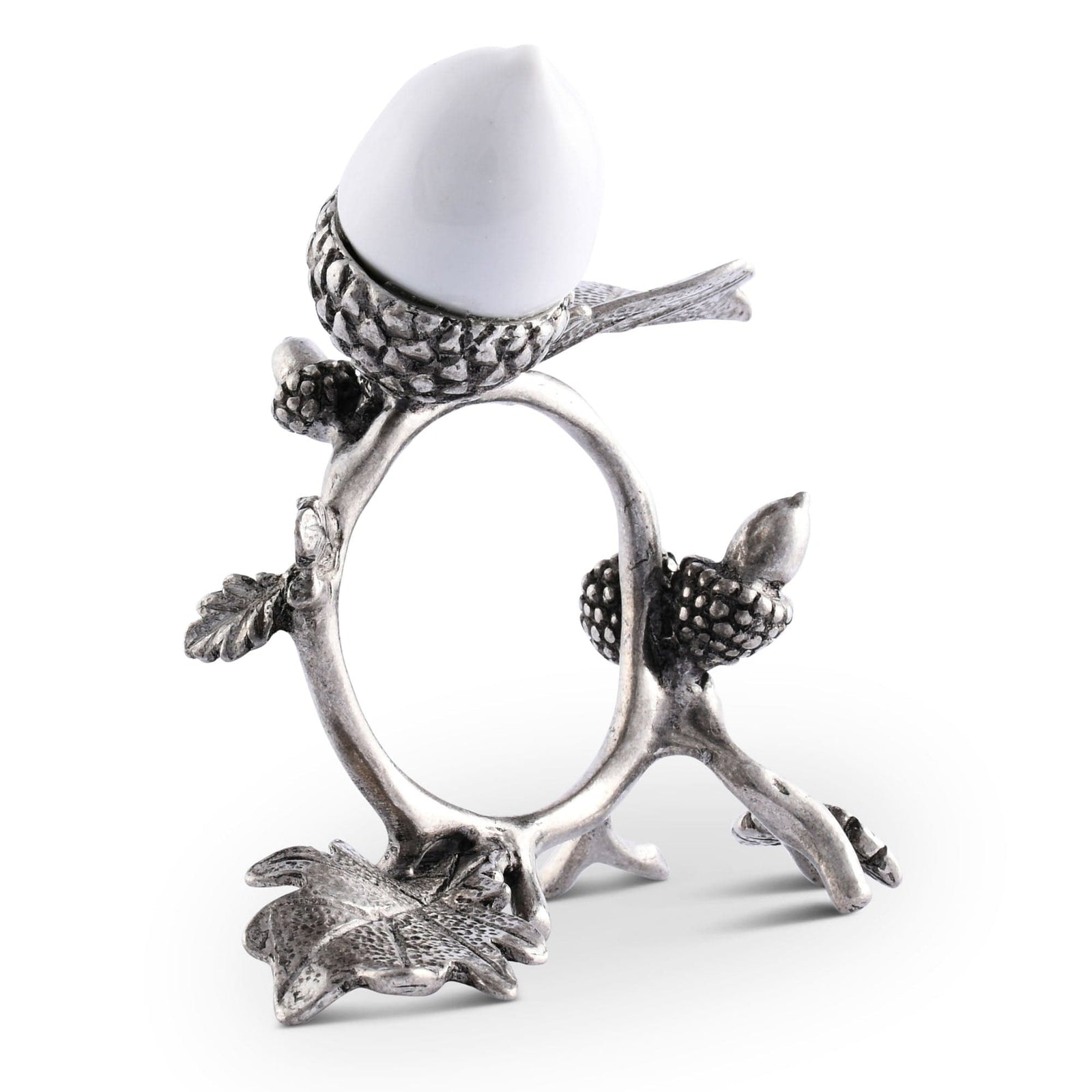 Vagabond House Majestic Forest Porcelain Acorn & Oak Leaf Napkin Ring with Pewter