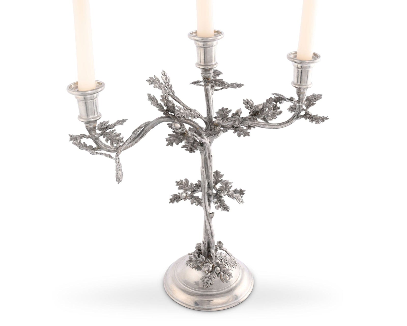 Vagabond House Majestic Forest Three Taper Pewter Oak Leaf Candelabrum