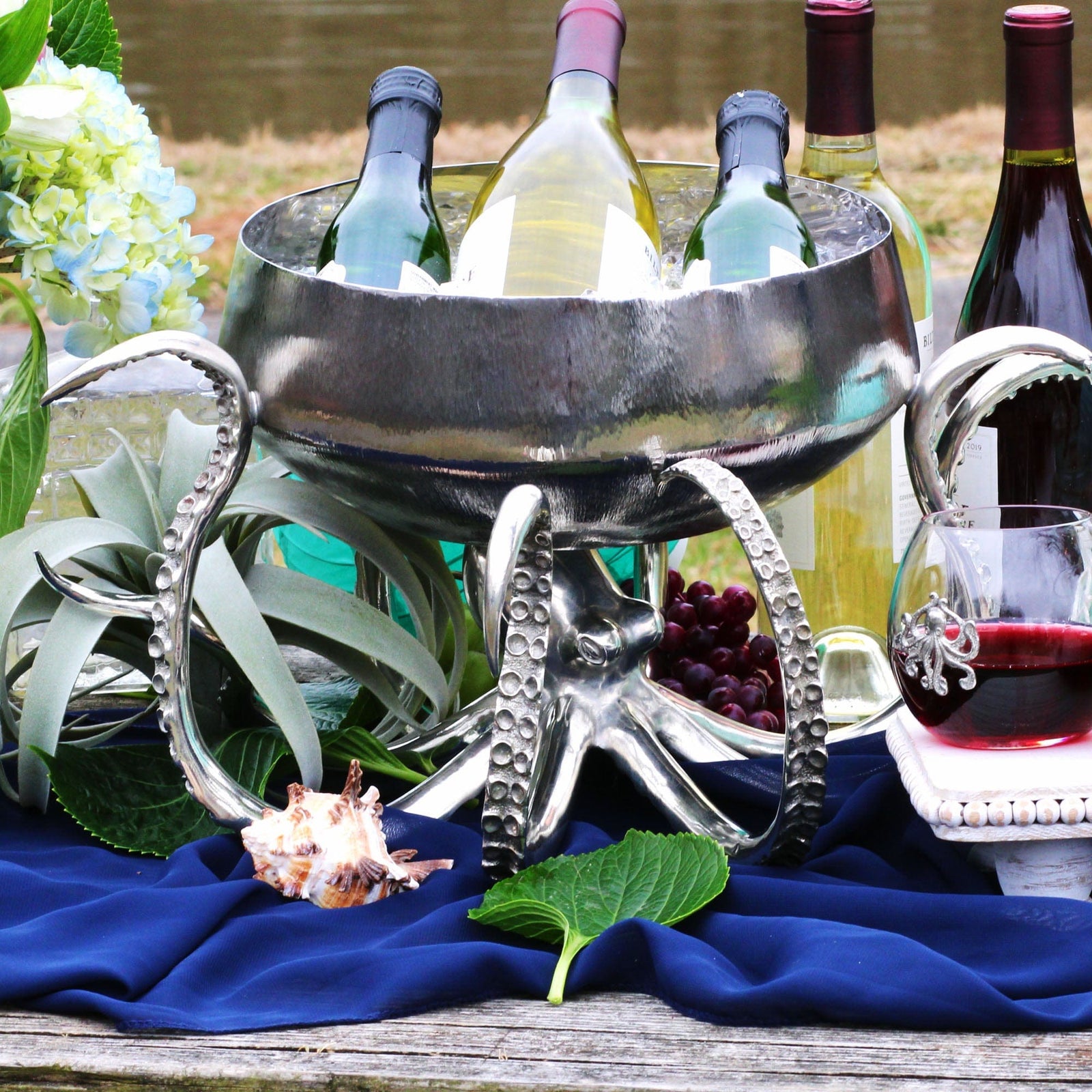 Vagabond House Sea and Shore Octopus Stainless Steel Centerpiece Bowl