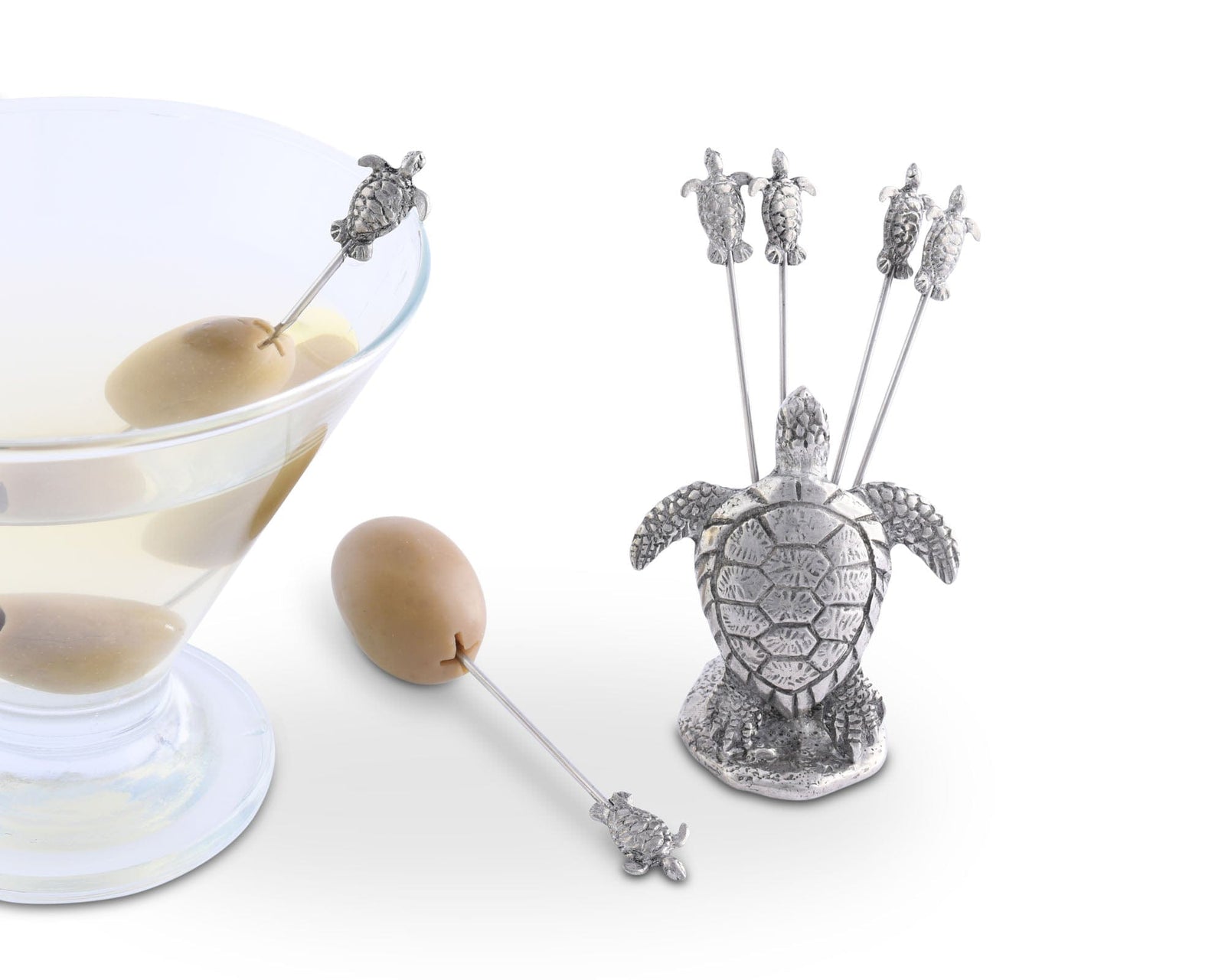 Vagabond House Sea and Shore Pewter Sea Turtle Cheese Pick Set