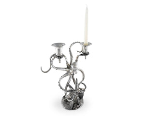 Vagabond House Sea and Shore Two Taper Pewter Octopus Candelabrum