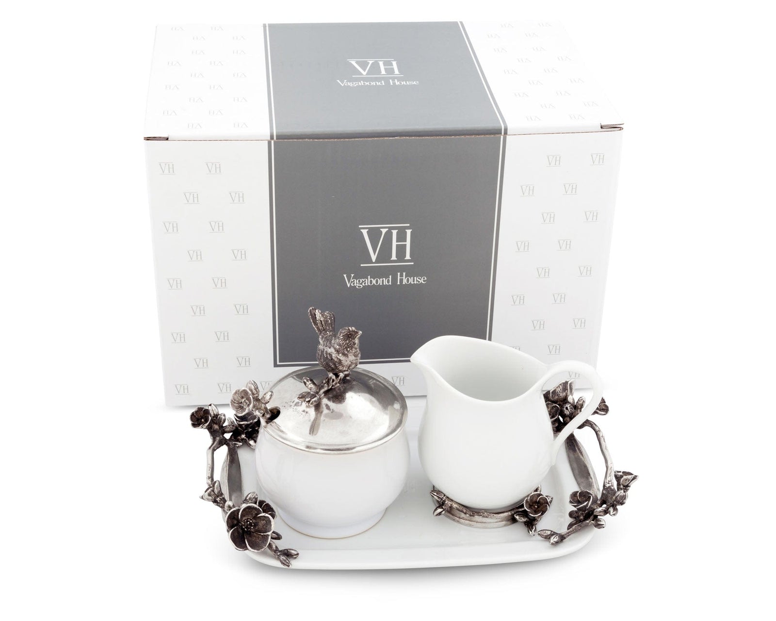 Vagabond House Song Bird Stoneware Creamer Set - Pewter Song Bird