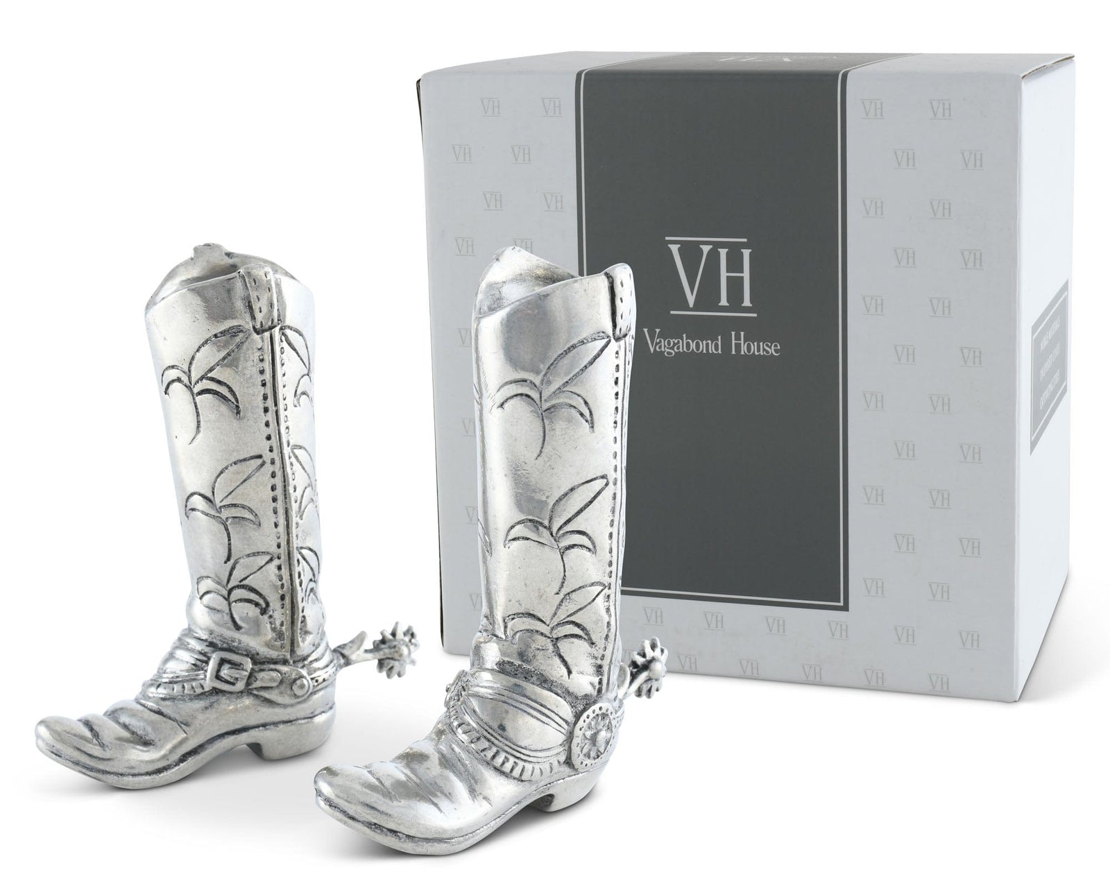 Vagabond House Western Frontier Pewter Cowboy Boot Salt & Pepper Set