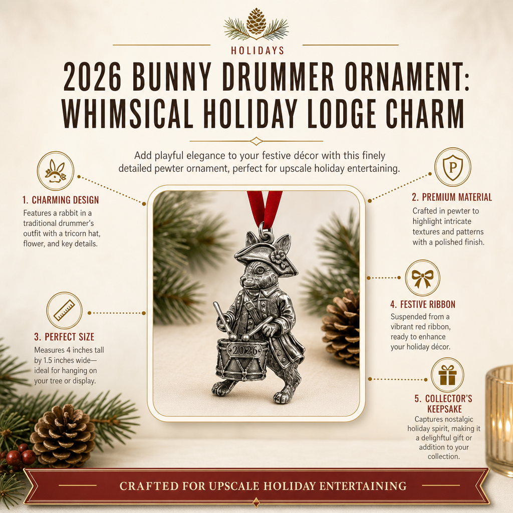 2026 Bunny Drummer Ornament: Whimsical Holiday Lodge Charm