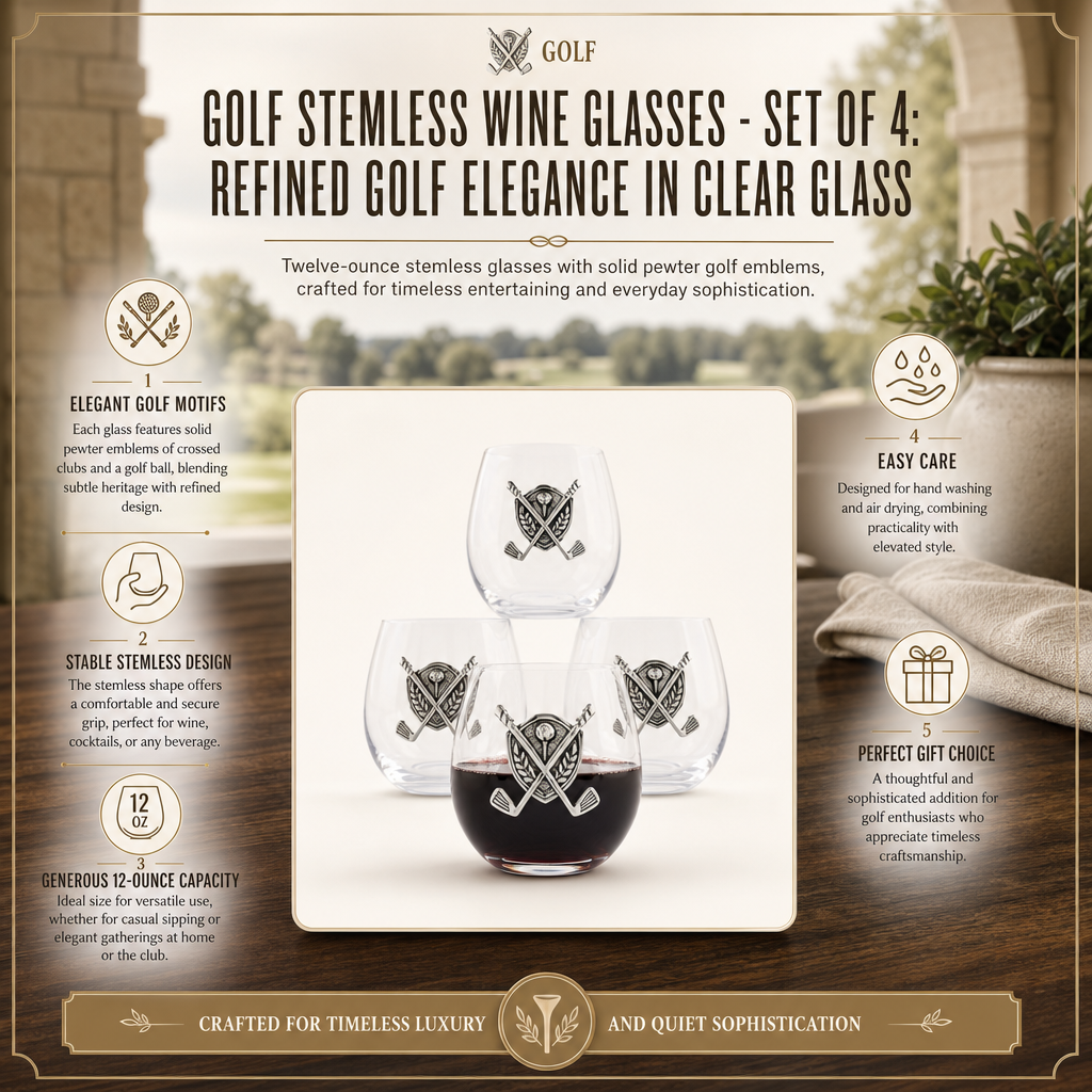 Golf  Stemless Wine Glasses - Set of 4 4