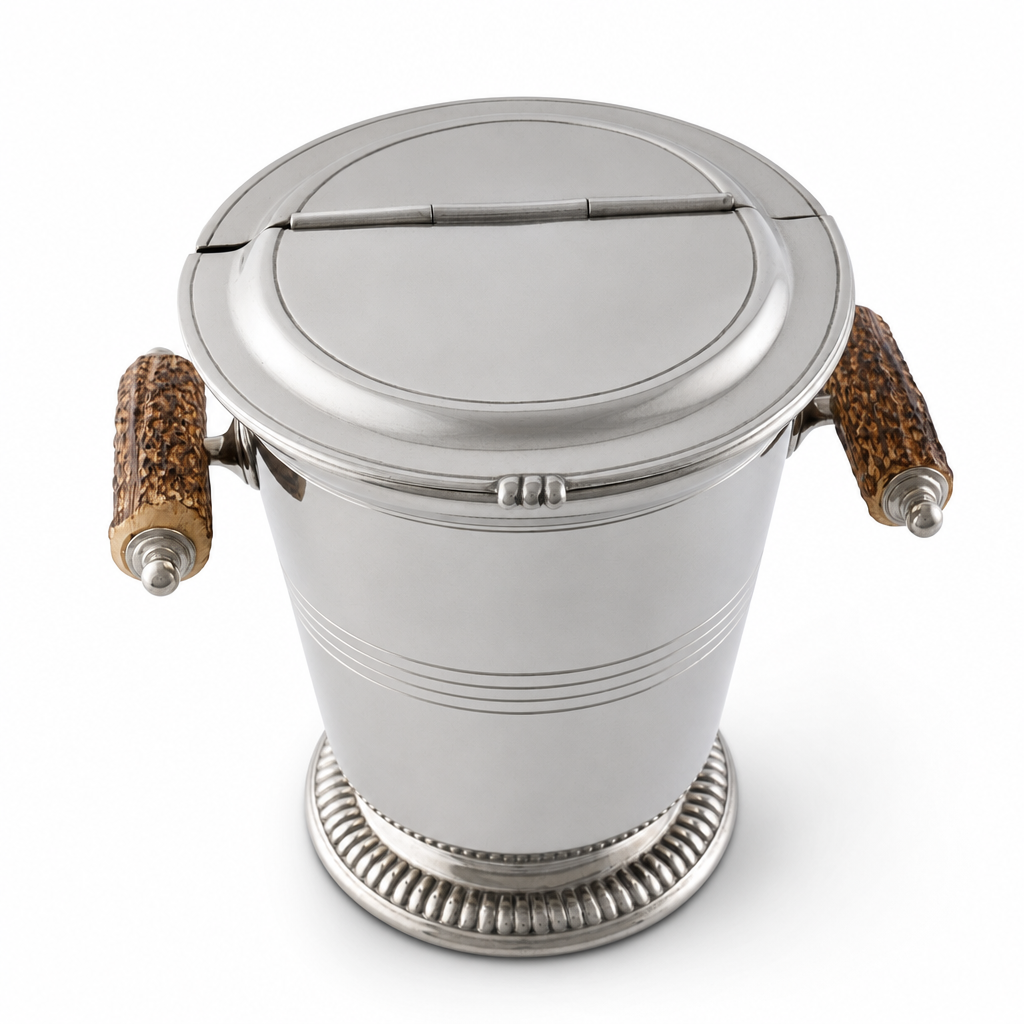 Pewter Ice Bucket with Antler Handles 10