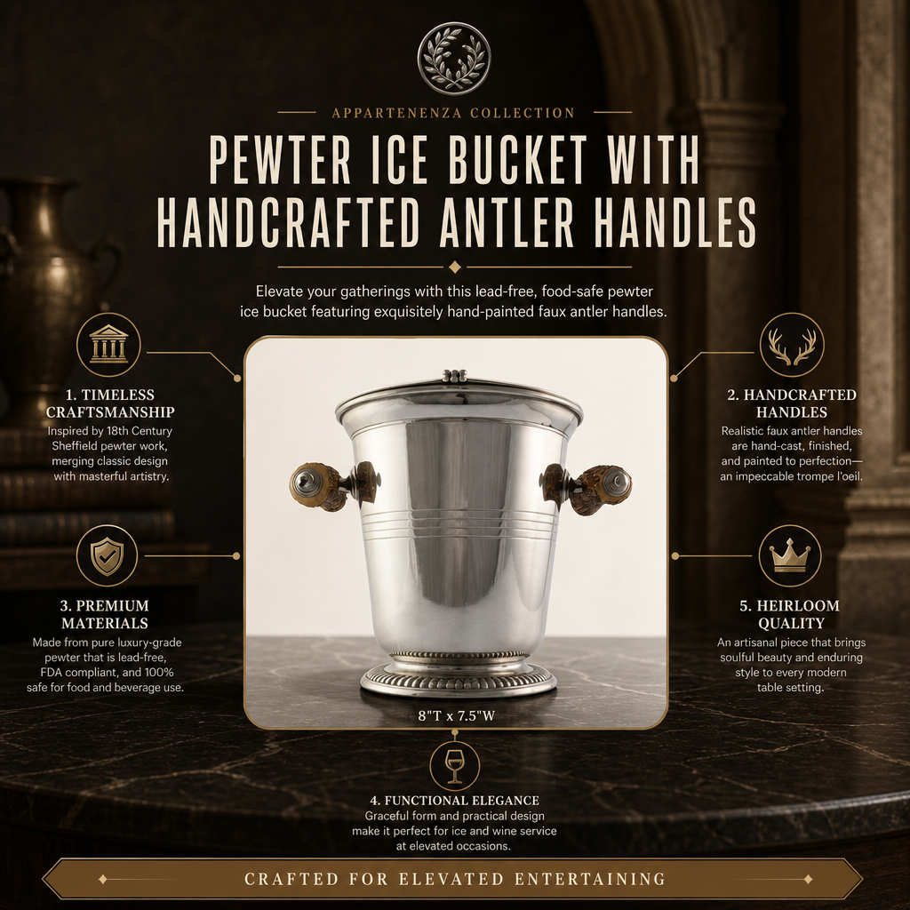 Pewter Ice Bucket with Antler Handles 11