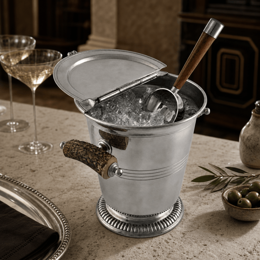 Pewter Ice Bucket with Antler Handles 8